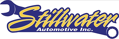 Logo for Stillwater Automotive Inc. with yellow script on a blue wrench graphic. -JRPMTS