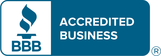BBB Accredited Business logo with white lettering on a blue background. -JRPMTS
