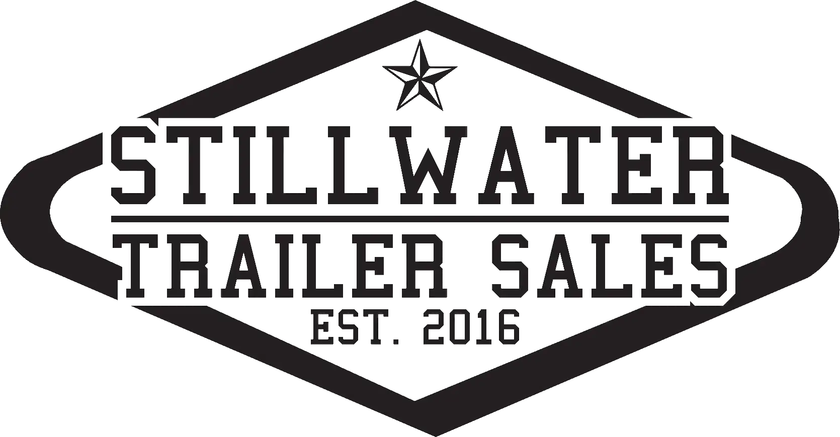 Logo for Stillwater Trailer Sales. The text reads “Stillwater Trailer Sales Est. 2016” in bold, uppercase letters, with a star above, framed by a diamond-shaped border. -JRPMTS LLC
