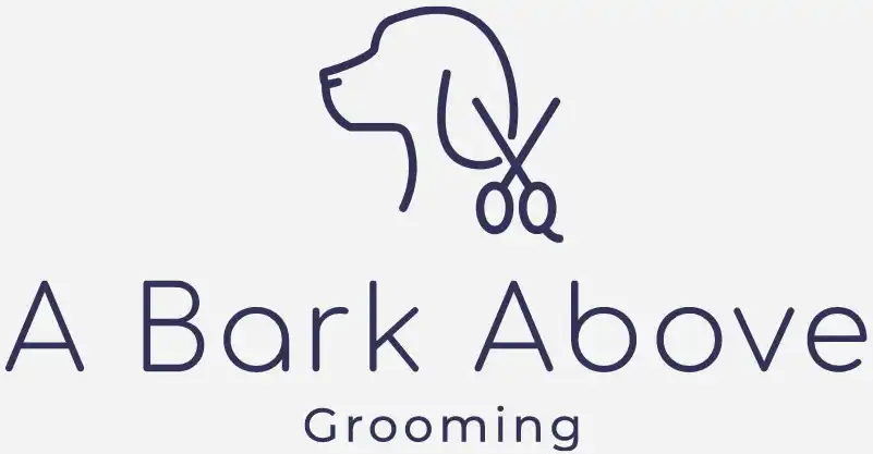 Logo for A Bark Above Grooming featuring an outline of a dogs head with a pair of scissors integrated behind the ear, symbolizing pet grooming services. -JRPMTS LLC
